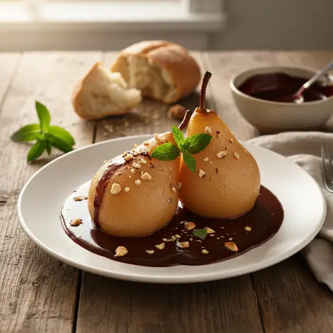 Poached Pears with Chocolate