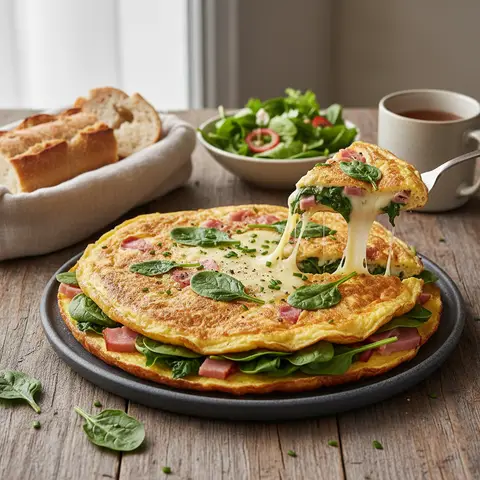 Omelette mit Spinat, Schinken und Gruyère