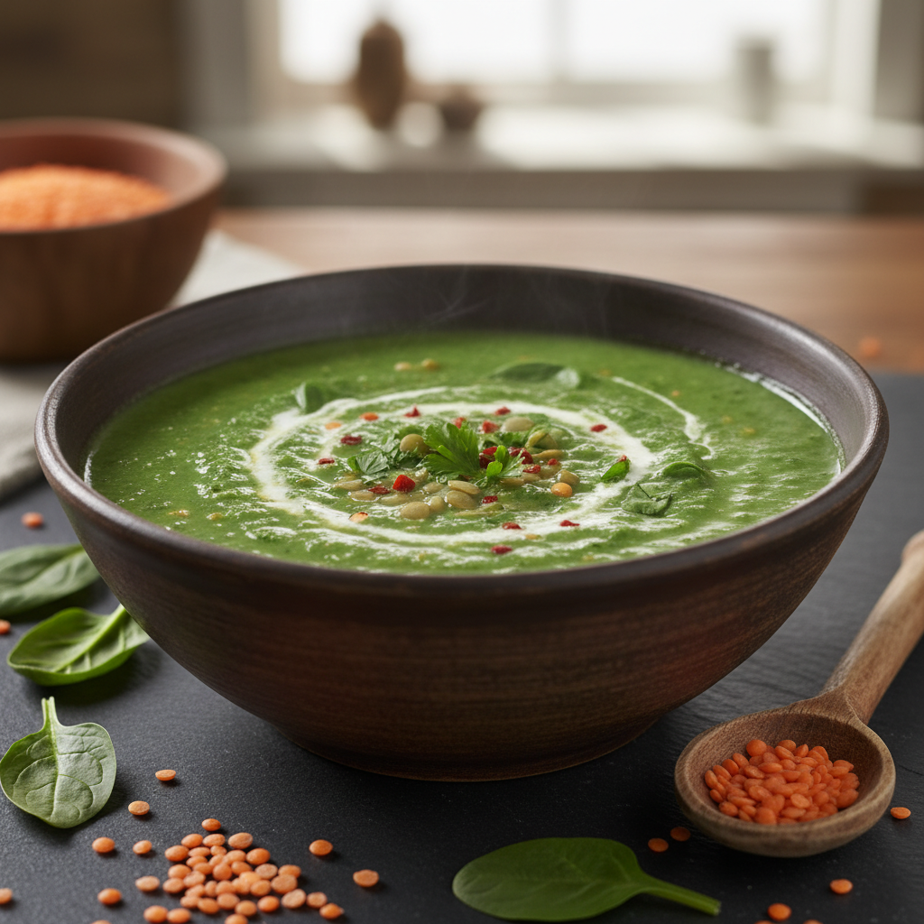 Soupe Veloutée de Lentilles et Épinards