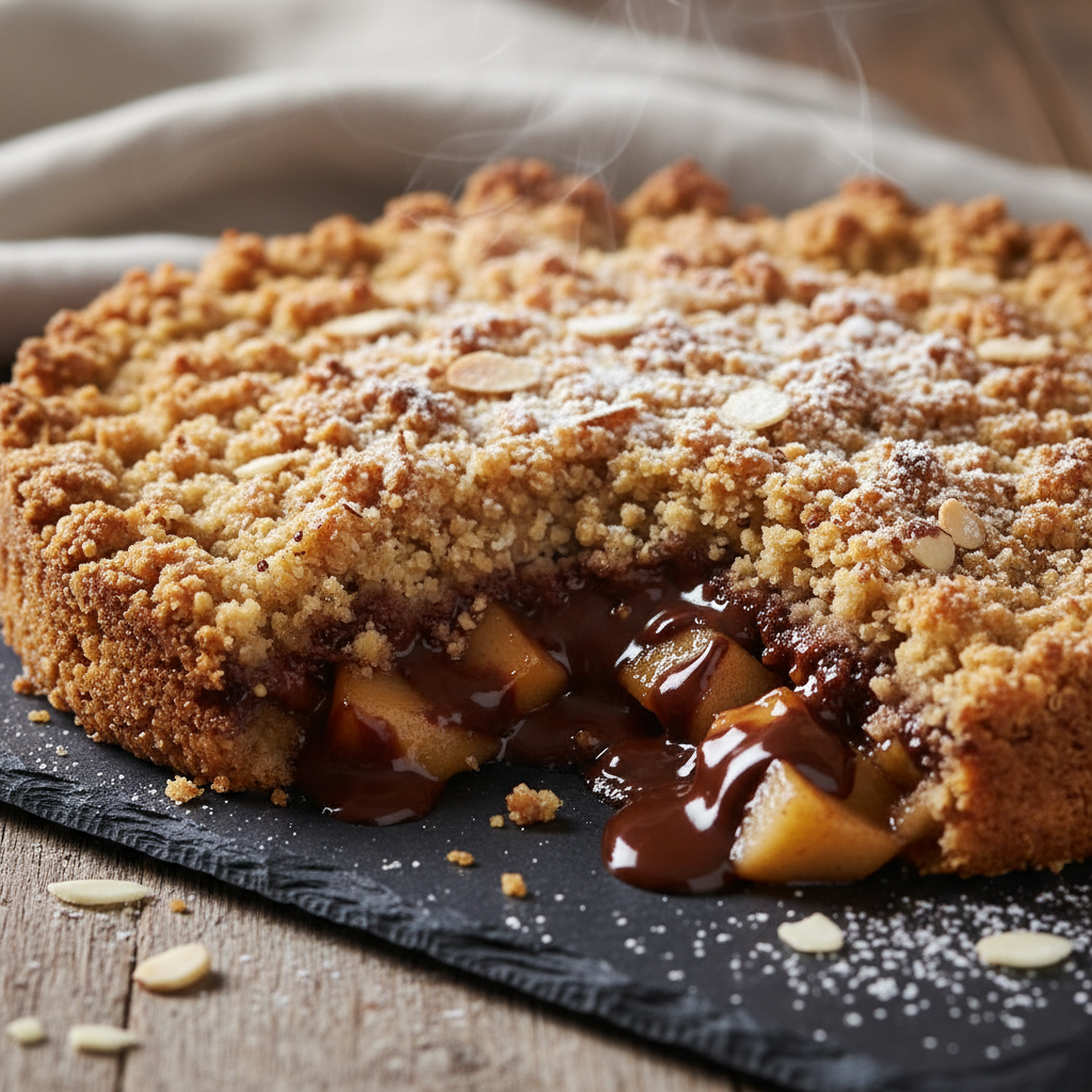 Crumble pommes-chocolat avec pâte quinoa-amandes