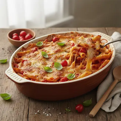 Penne-Gratin mit Tomaten und Gruyère