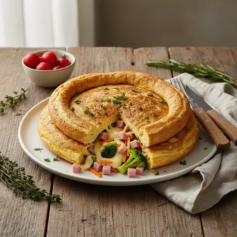 Omelette mit Schinken, Käse und Gemüse