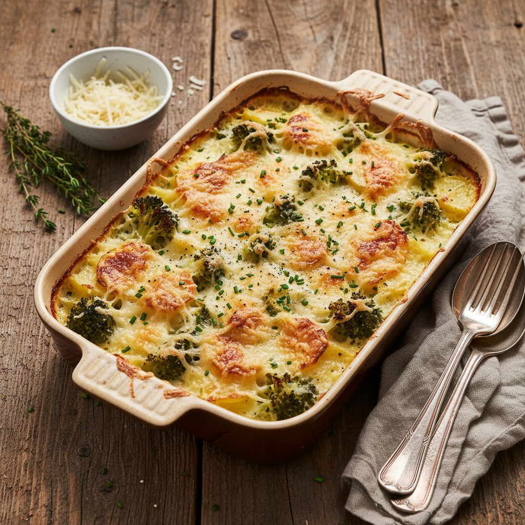 Gratin de brocoli et pommes de terre au Gruyère