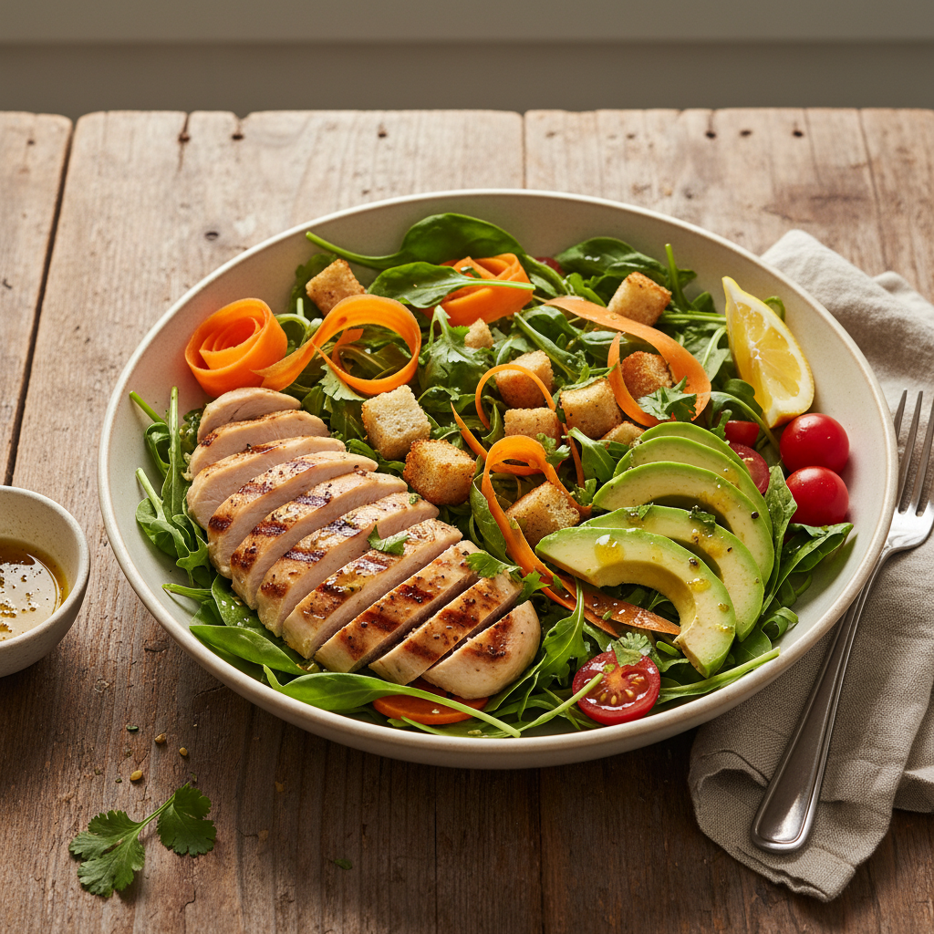 Salade tiède poulet rôti et avocat