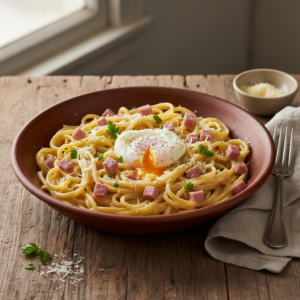 Pâtes à la Carbonara Simplifiée avec Œuf et Lard