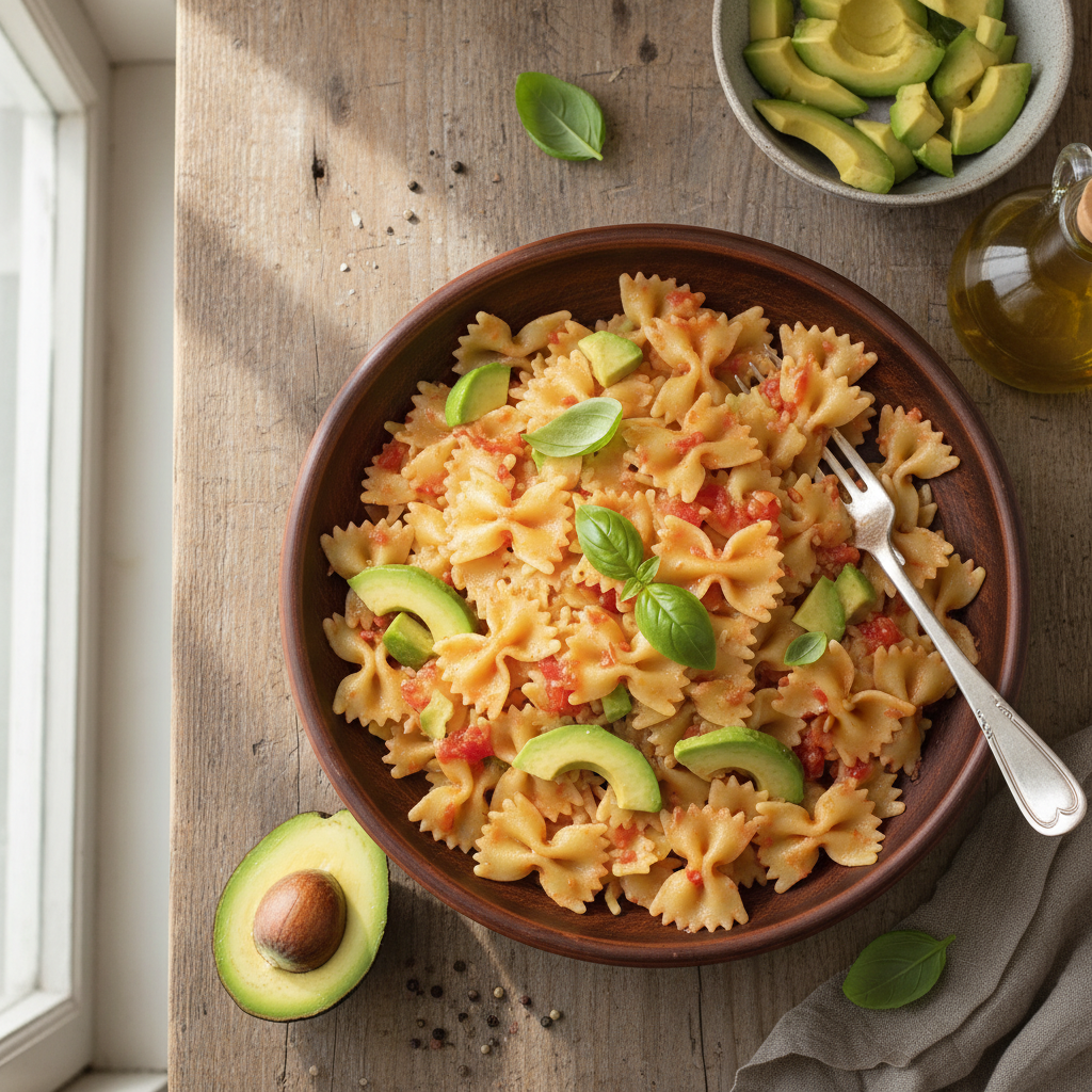 Pâtes à la tomate et avocats