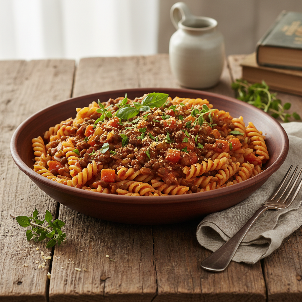 Pâtes à la bolognaise simplifiée de lentilles
