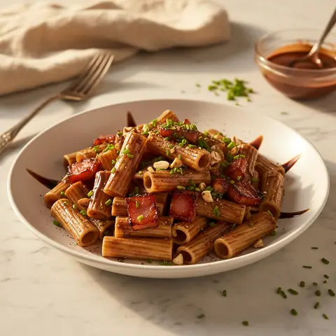 Pasta with Chocolate and Caramelized Ham Sauce