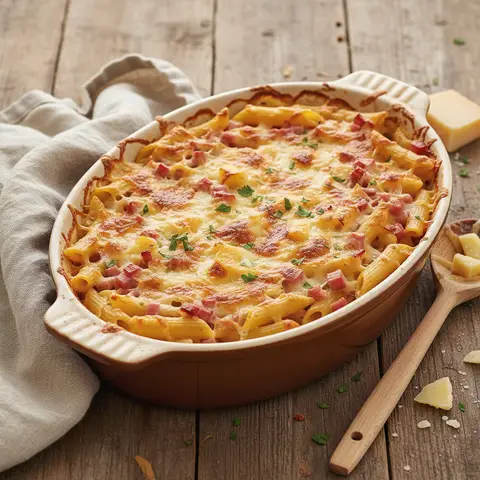 Ham and Gruyère Penne Gratin