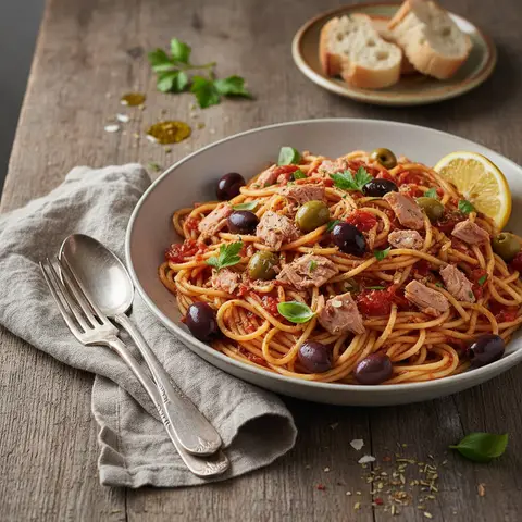 Pasta mit Thunfisch und Oliven
