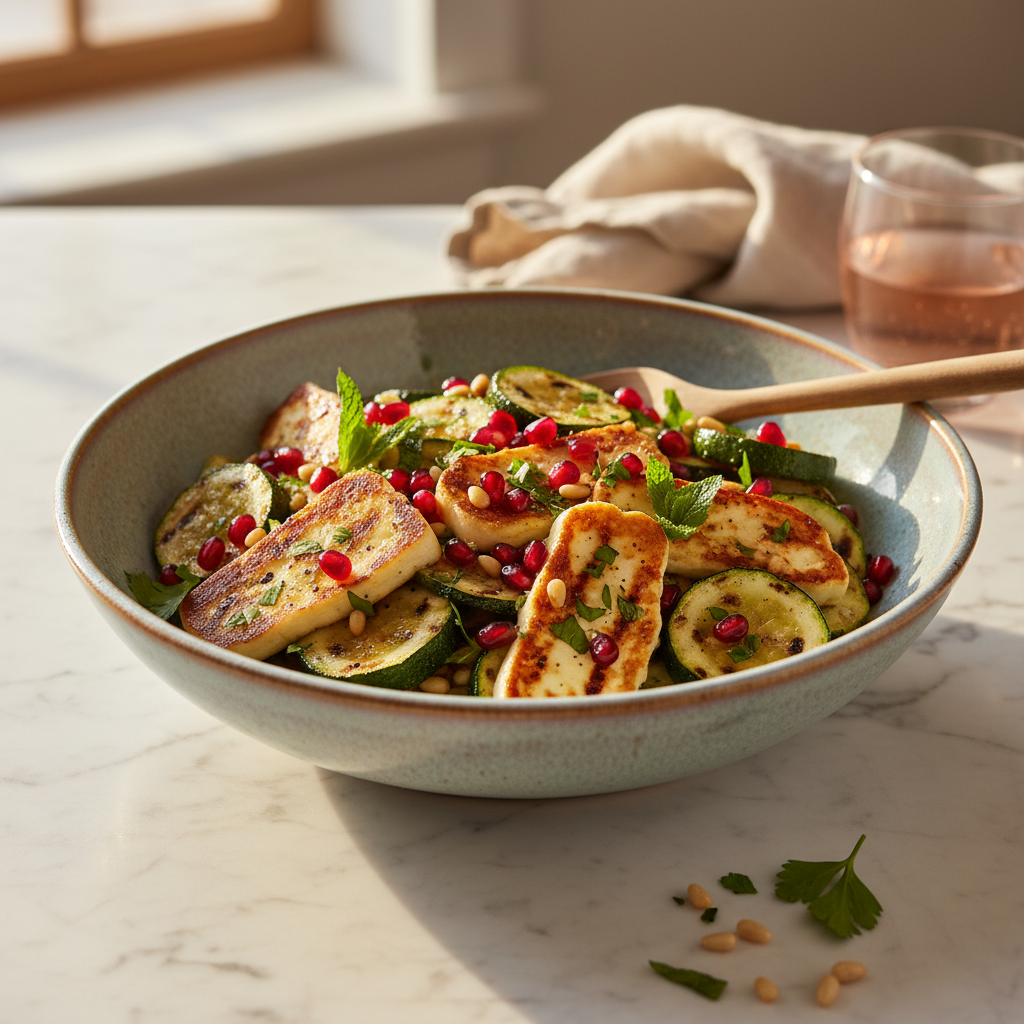 Bowl halloumi & courgette grillés à la grenade