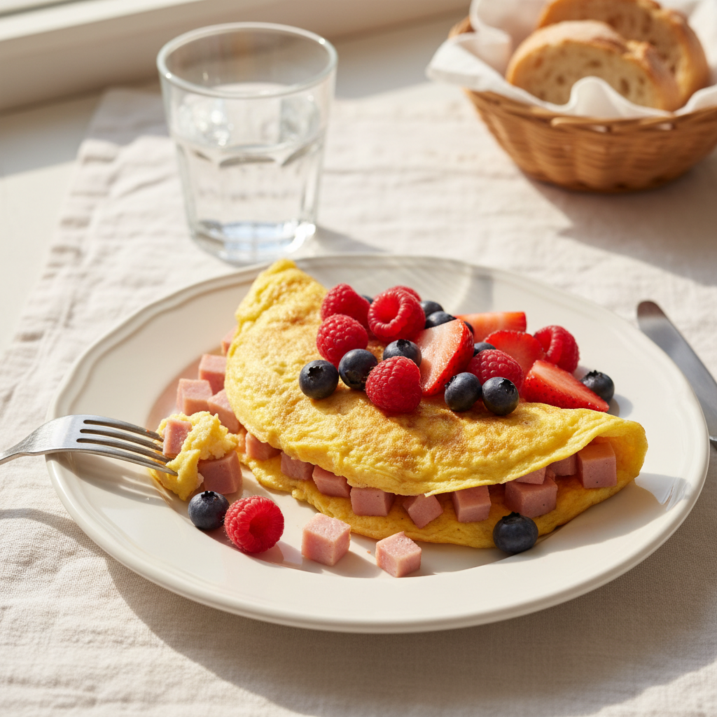 Omelette au Jambon et Fruits Rouges