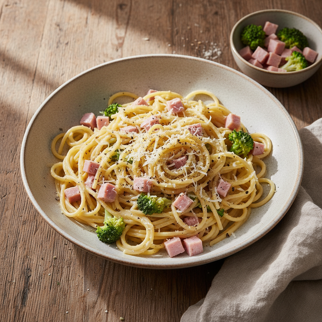 Pâtes Carbonara Revisitées au Jambon et Brocoli
