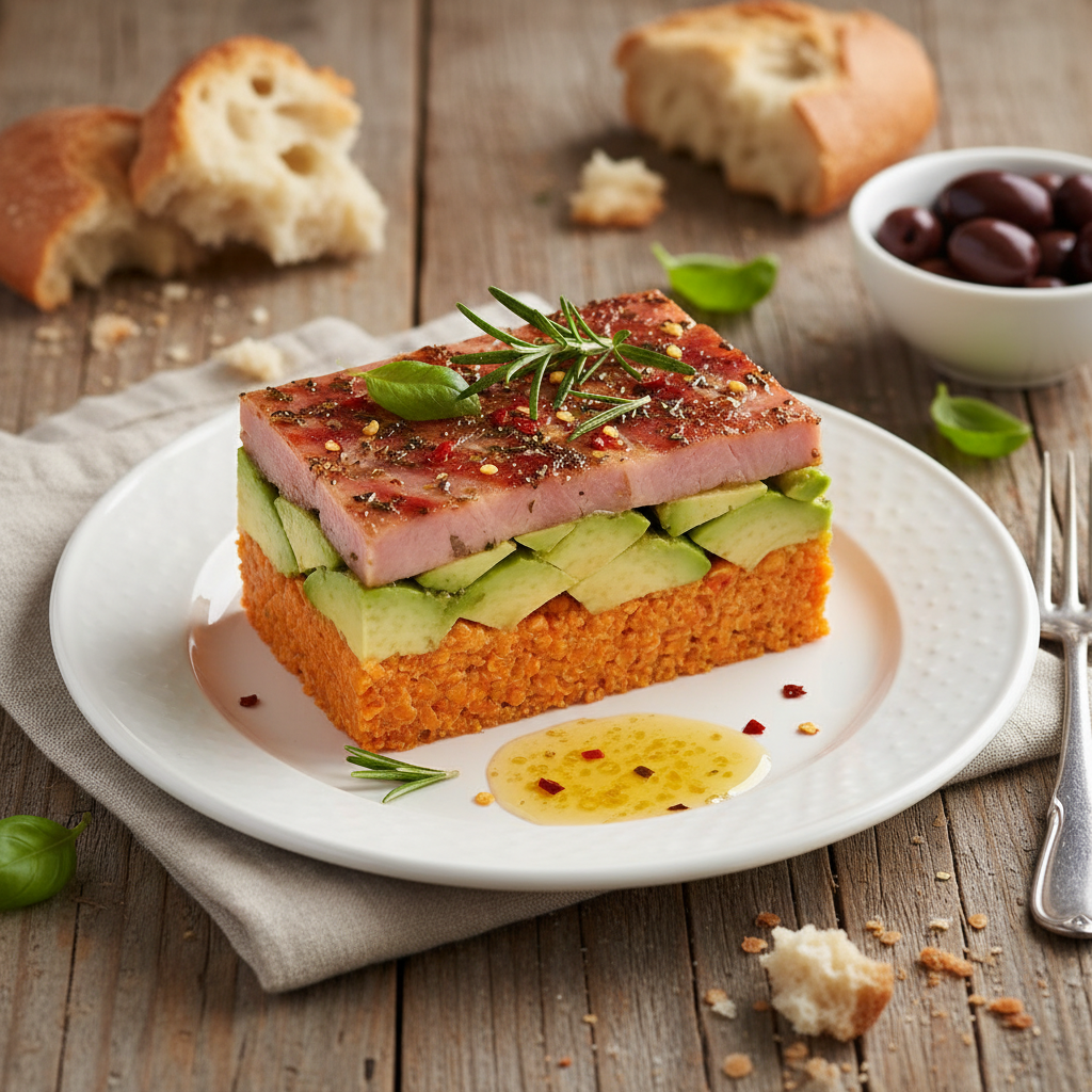 Terrine de Lentilles Corail, Avocat et Jambon aux Épices Italiennes