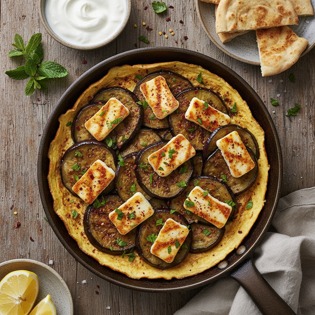 Omelette turque aux aubergines et halloumi