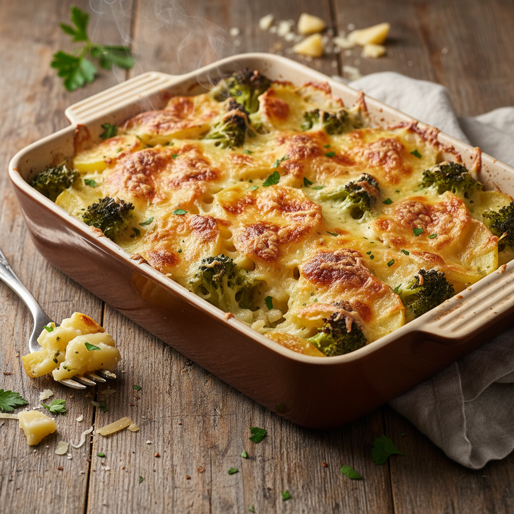 Gratin de brocoli et pommes de terre au Gruyère