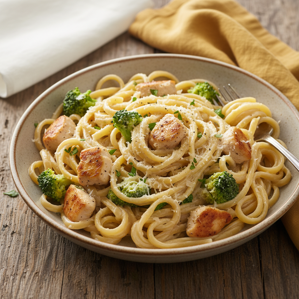Pâtes à la Carbonara Revisitée au Poulet et Brocoli