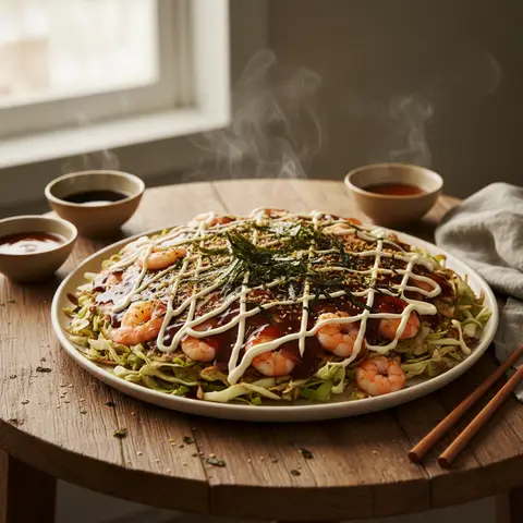 Okonomiyaki mit Garnelen