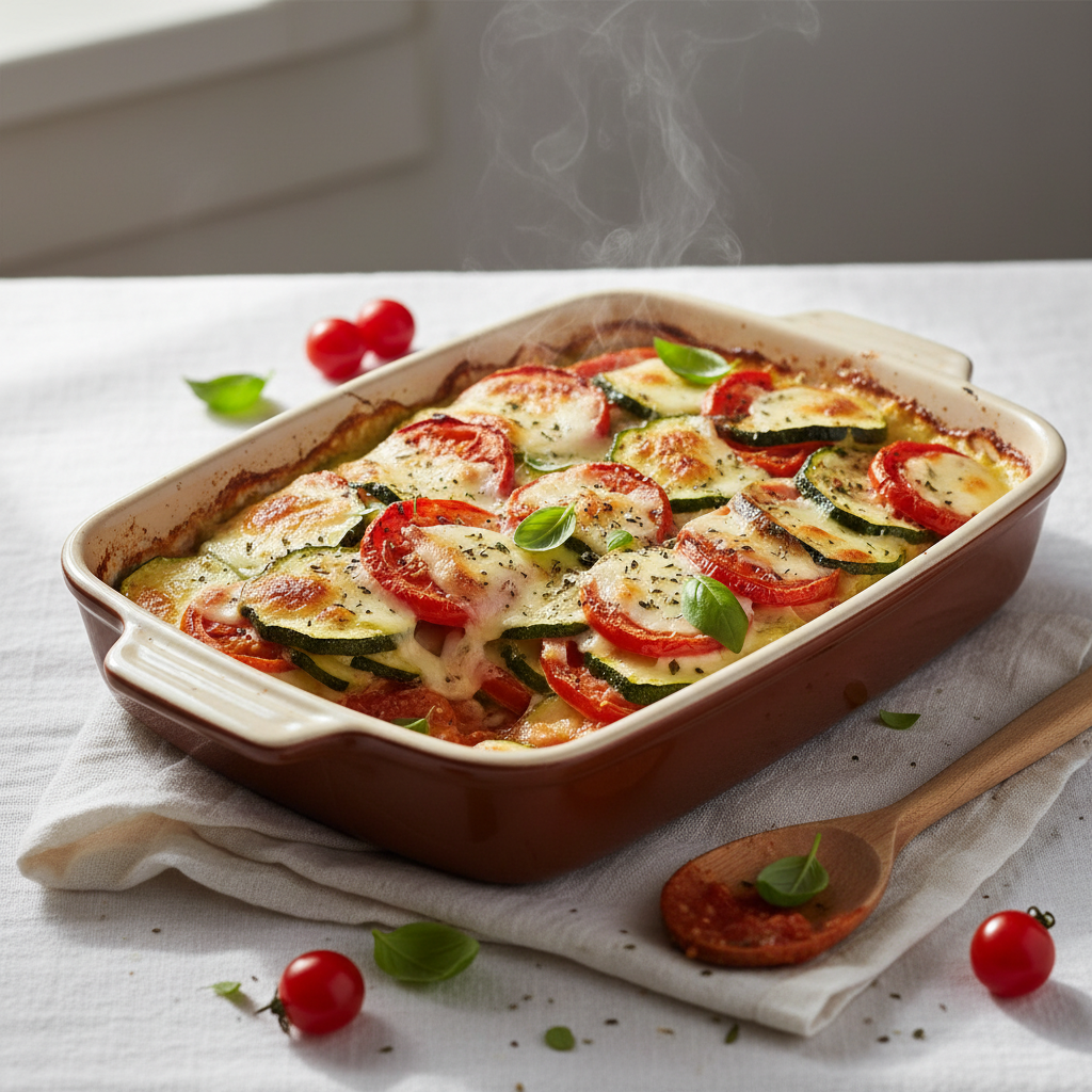 Gratin de courgettes à la tomate et mozzarella