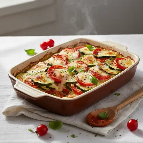 Gratinierte Zucchini mit Tomate und Mozzarella