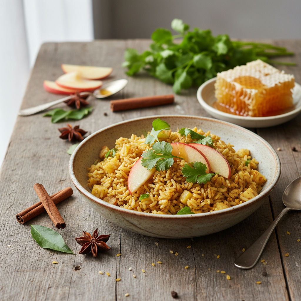 Riz Sauté aux Pommes et Curry Doux