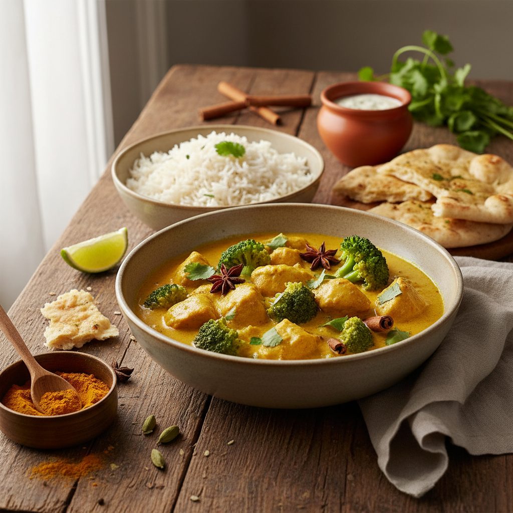 Curry de poulet et brocoli au lait de coco