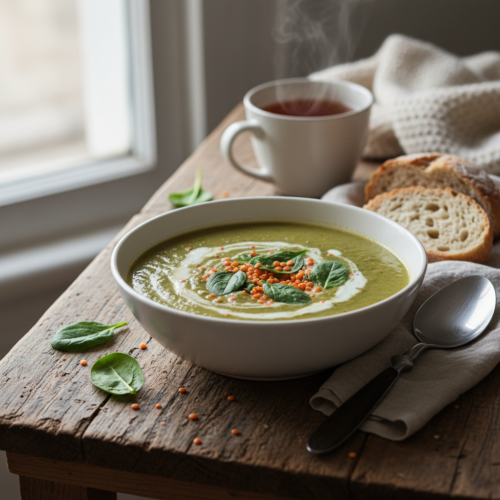 Soupe veloutée lentilles-épinards