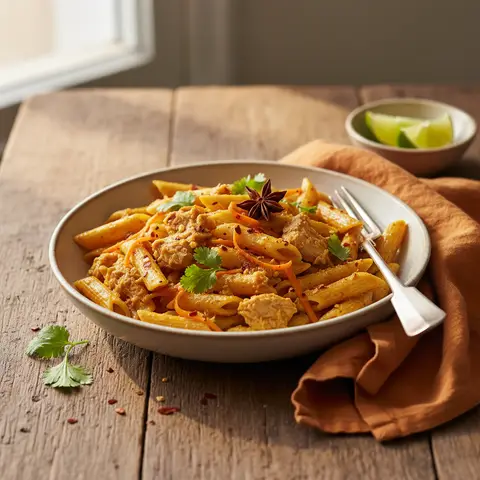 Thunfisch-Curry mit Nudeln und Karotten