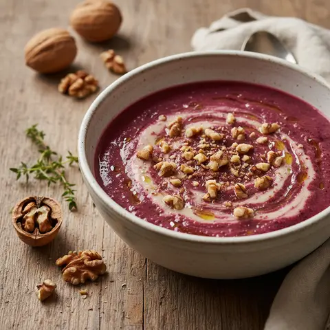 Cauliflower and Beet Soup with Walnuts
