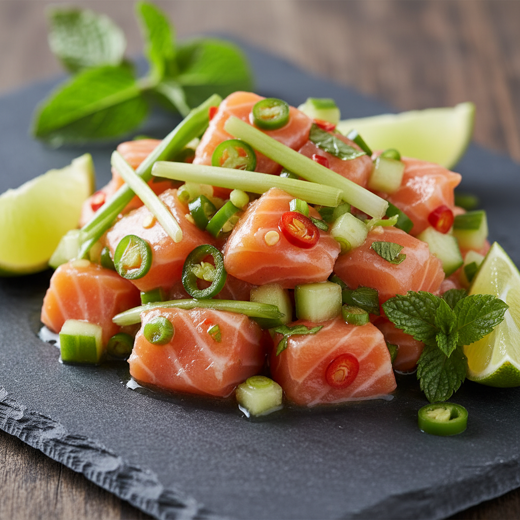 Tartare de saumon épicé à la thaïlandaise