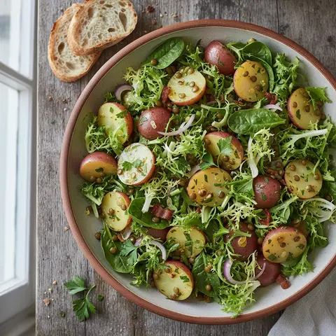 Warmer Kartoffel- und Linsensalat