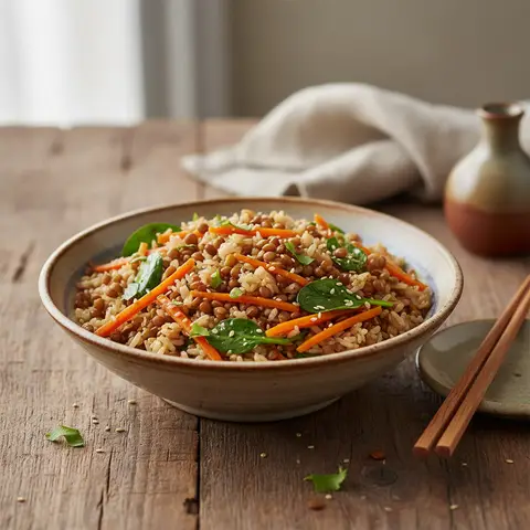 Rotes-Linsen-Wok mit Gemüse