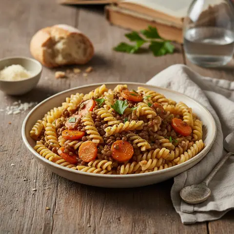 Pasta mit Linsen und Karotten