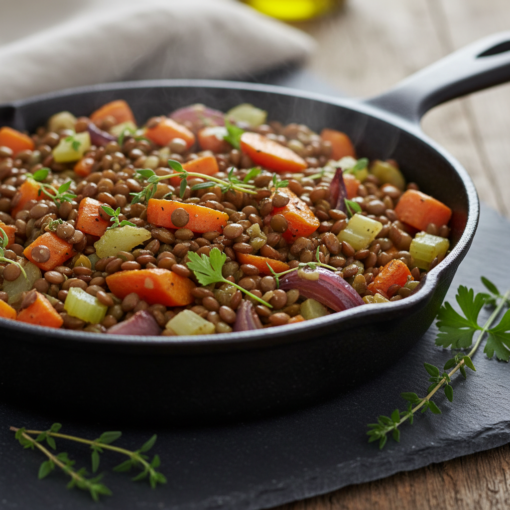 Poêlée de lentilles aux légumes d'automne