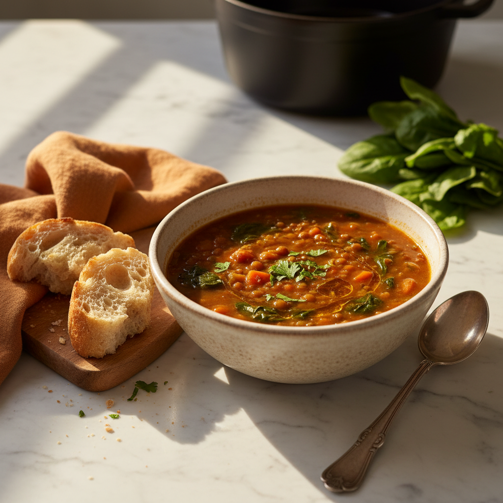 Soupe aux Lentilles et Épinards