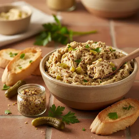 Putenstreichpastete mit Cornichons und Senf
