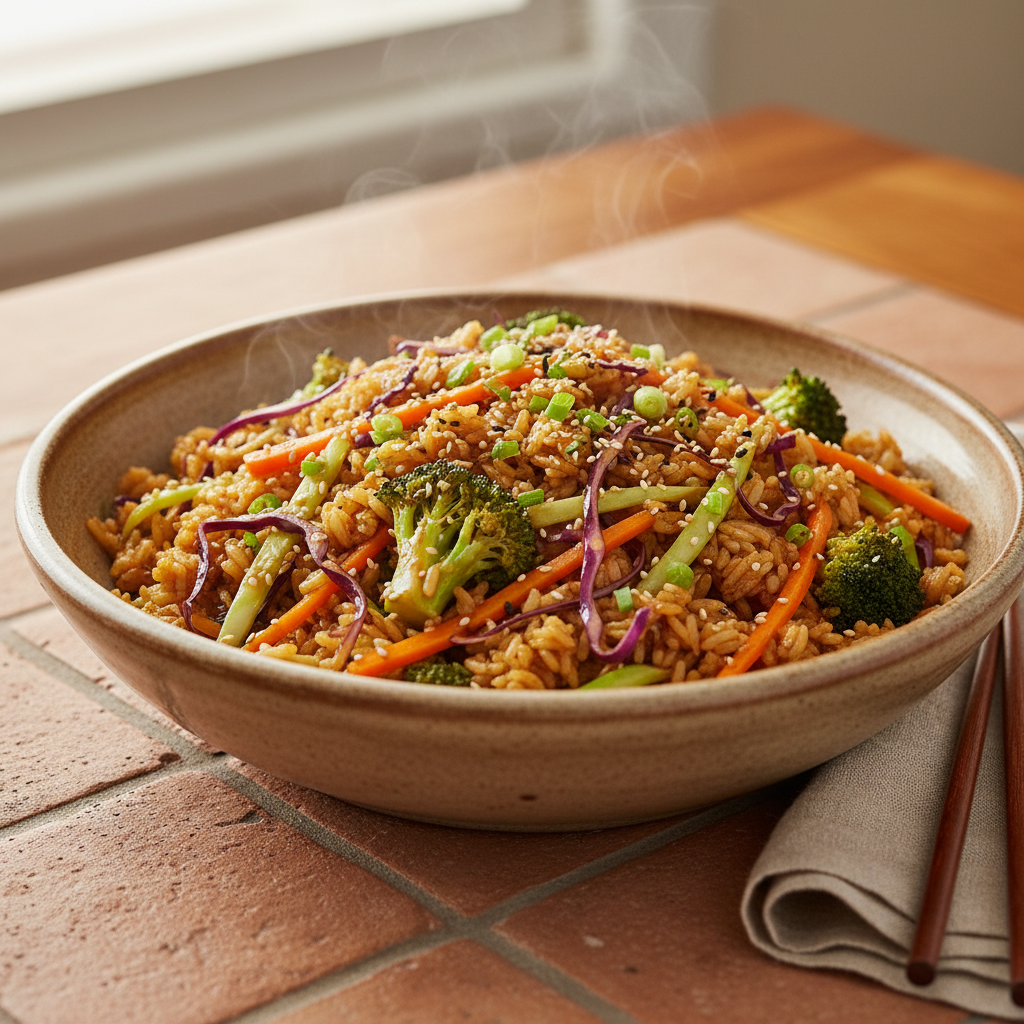 Riz Sauté aux Légumes et Sauce Asiatique