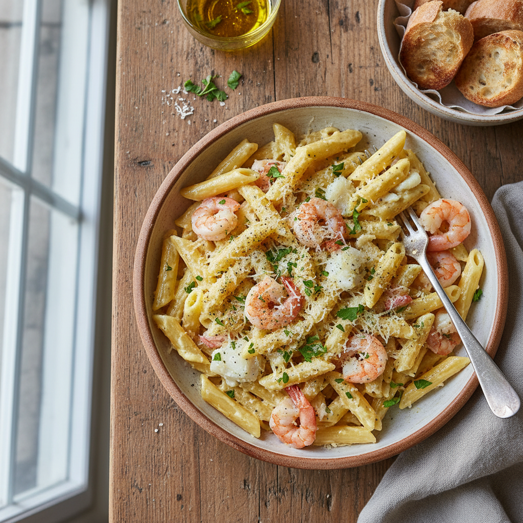 Pâtes Carbonara Simplifiée aux Crevettes