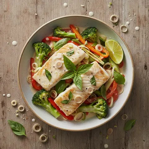 Thai-Inspired Pollock Bowl with Sautéed Vegetables