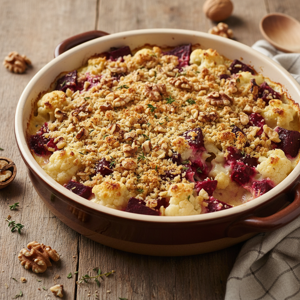 Gratin de Chou-fleur et Betterave aux Noix