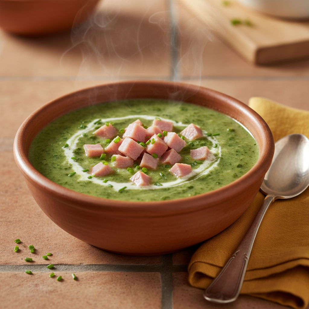 Soupe Crémeuse Pommes-Épinards et Jambon