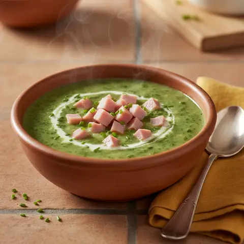 Creamy Apple-Spinach Soup with Ham