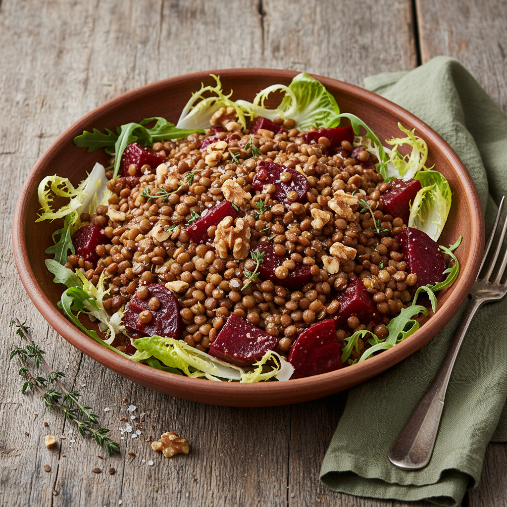 Salade Tiède de Lentilles et Betterave aux Noix