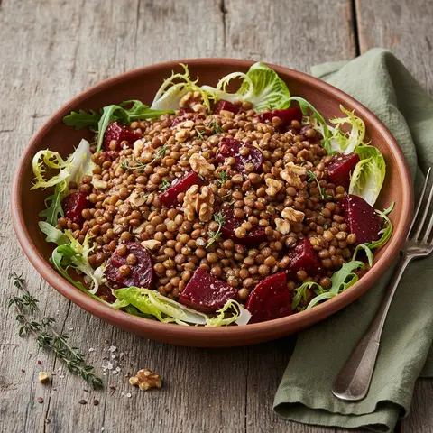 Warm Lentil and Beet Salad with Walnuts