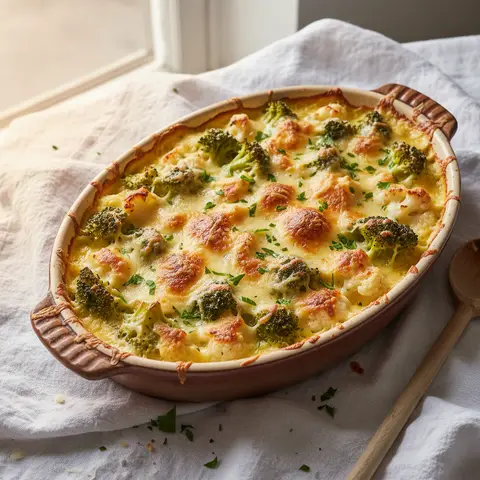 Broccoli and Cauliflower Cheese Gratin