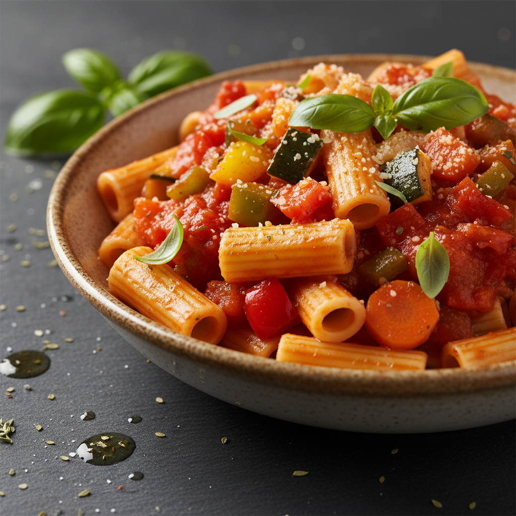 Pâtes aux légumes et sauce tomate