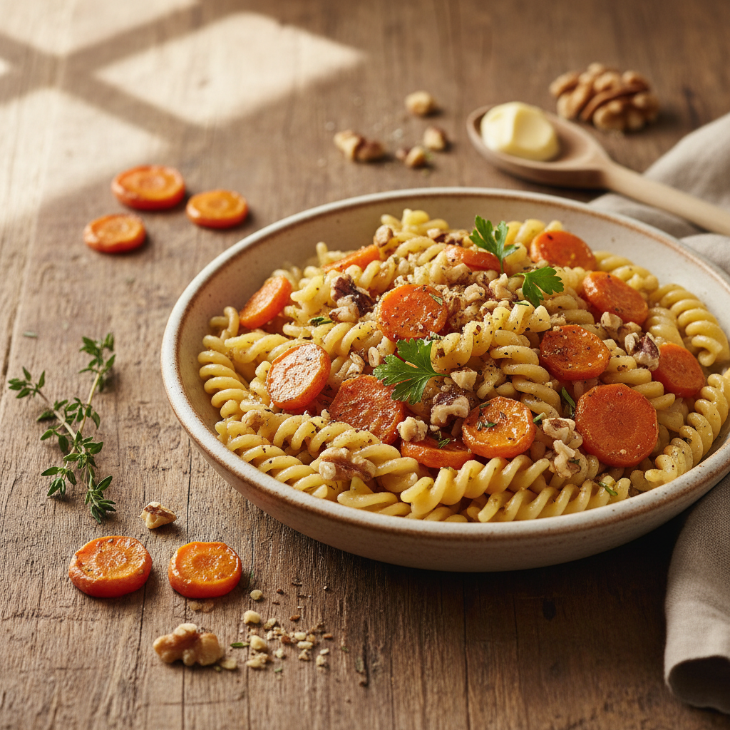 Pâtes aux Noix et Carottes Rôties