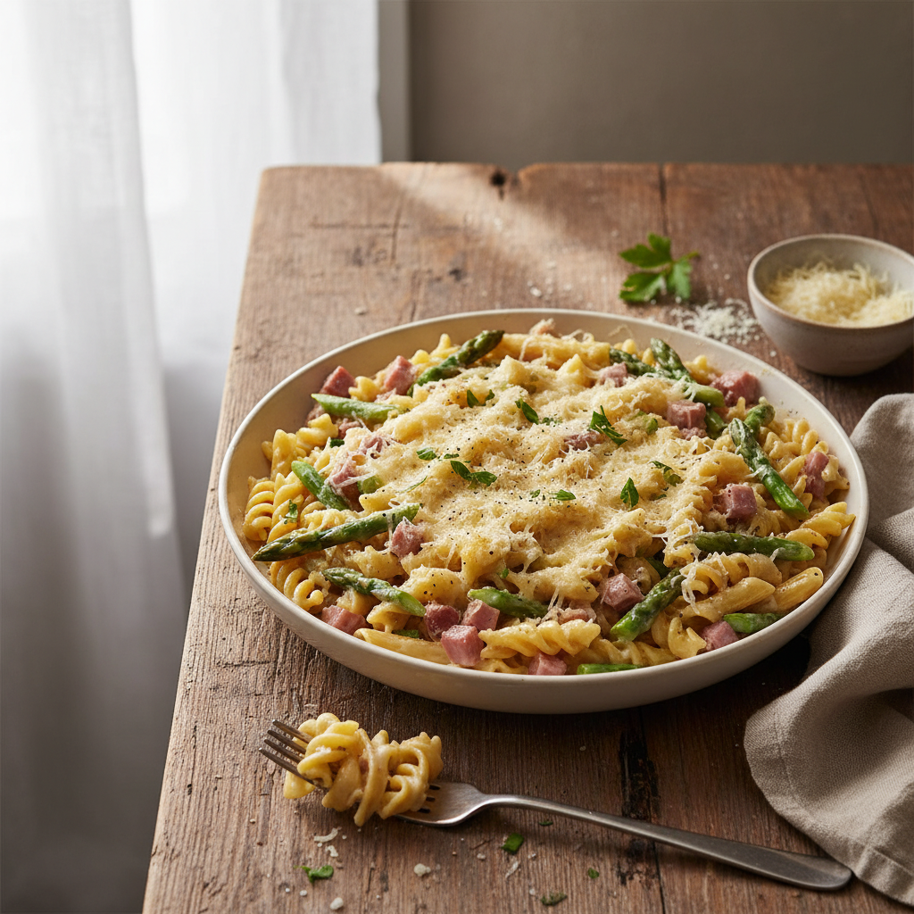 Pâtes Asperges-Jambon au Gruyère