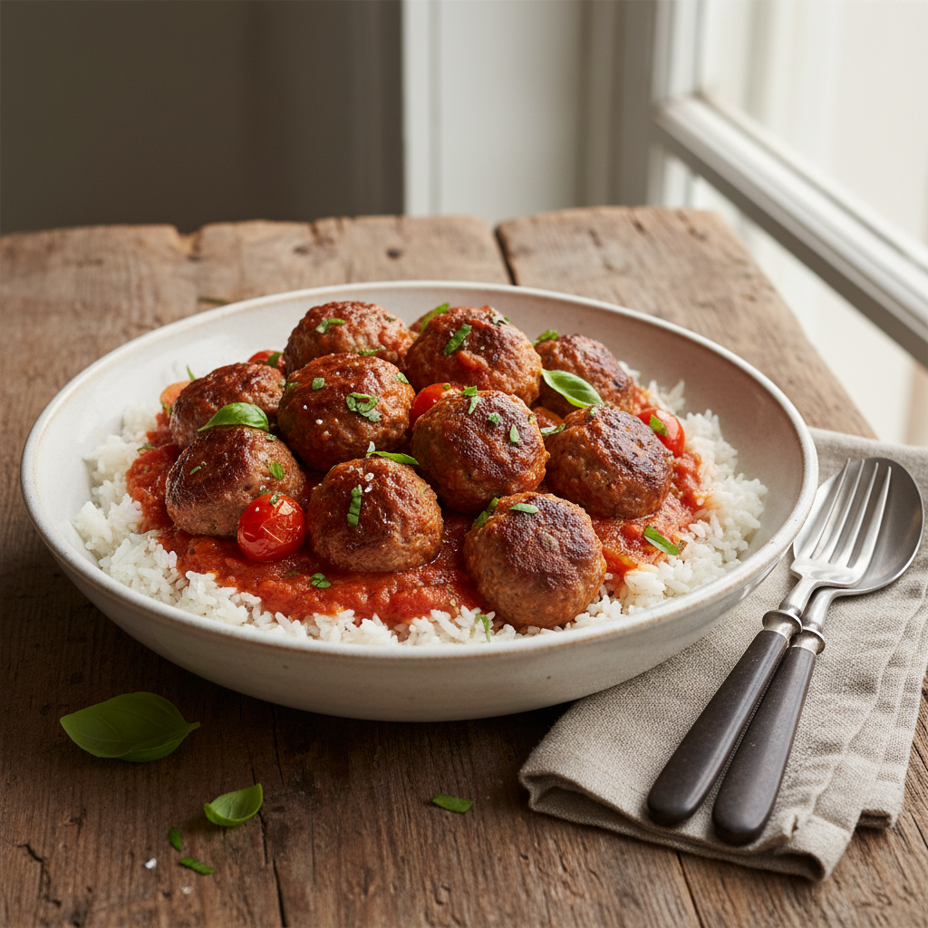 Boulettes de viande à la tomate et riz