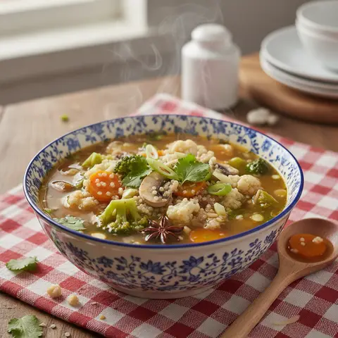 Asiatische Quinoa- und Gemüsesuppe